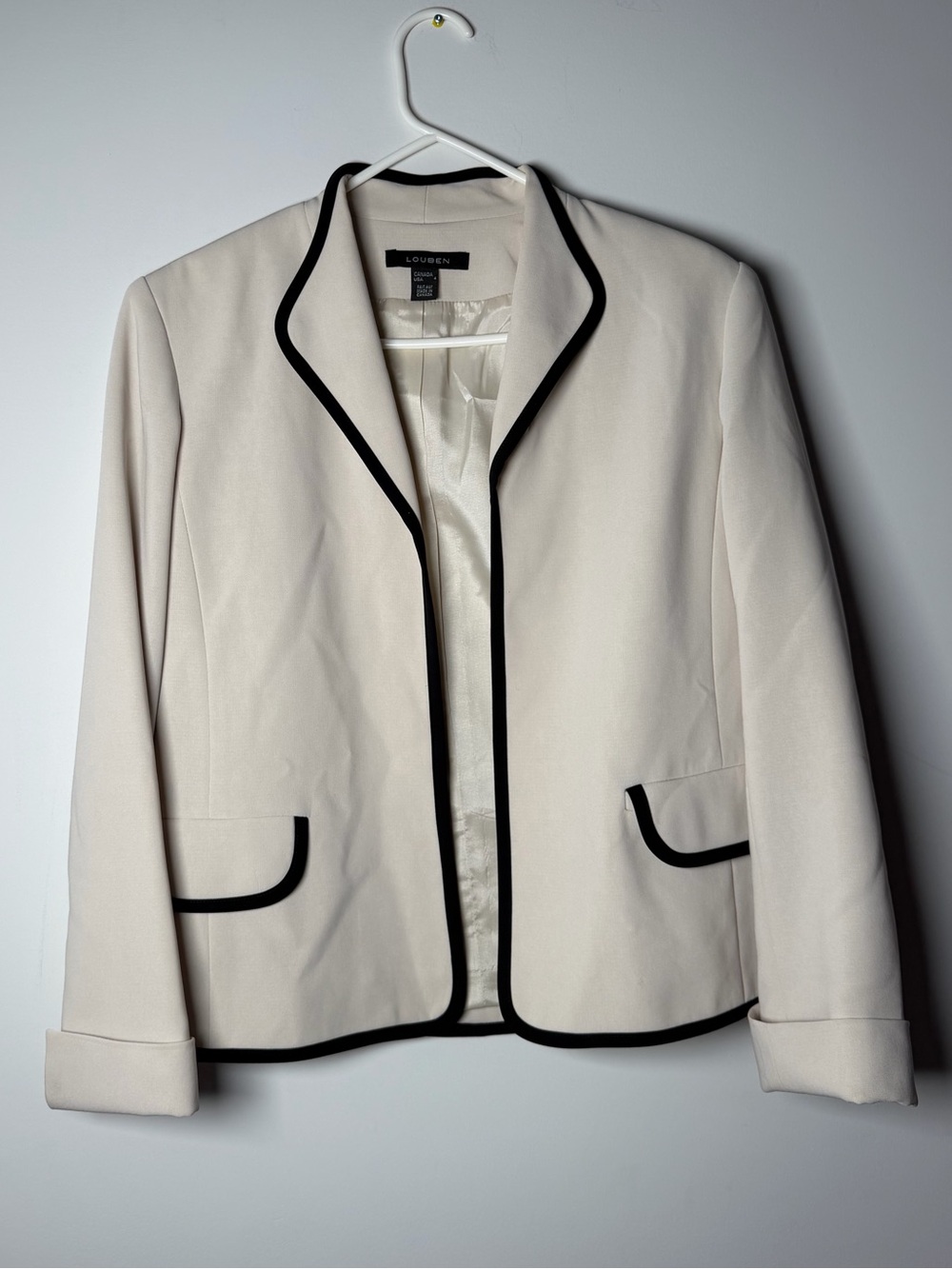 Vintage Louben Cream Blazer with Black Piping